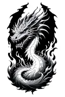 dragon breathing fire water earth tattoo design idea