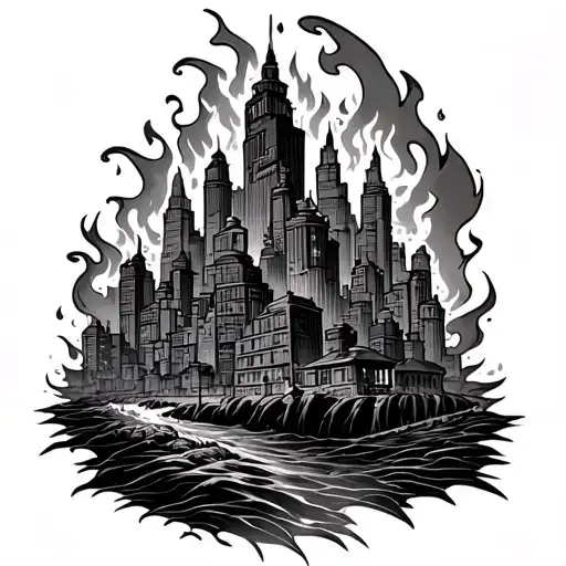 Burning City tattoo design idea