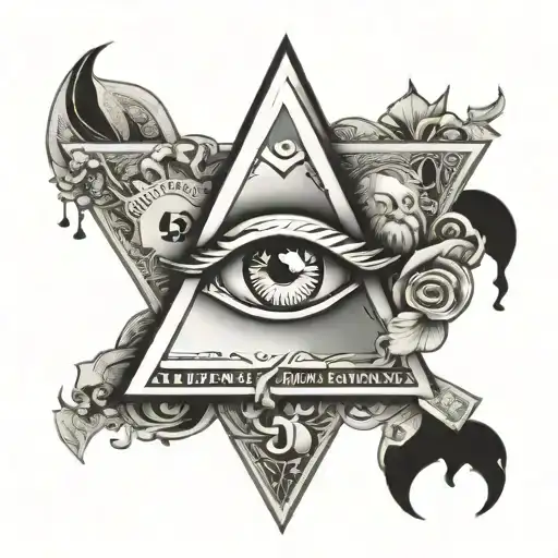 money with illuminate eye in triangle tattoo design idea