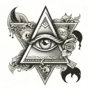 money with illuminate eye in triangle tattoo design idea