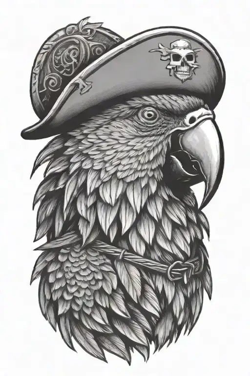 parrot with pirate hat and eye patch  tattoo design idea