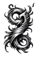 A rebellion relic, curving in dips and swirls,  full sleeve tattoo design idea