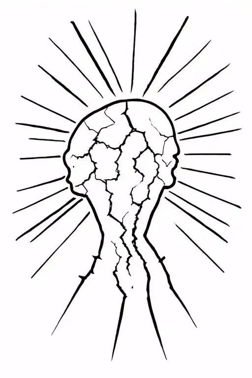 Silhouette of a person which has 5 cracks of which 2 rays of light and other cracks that are Sel scars come out tattoo design idea