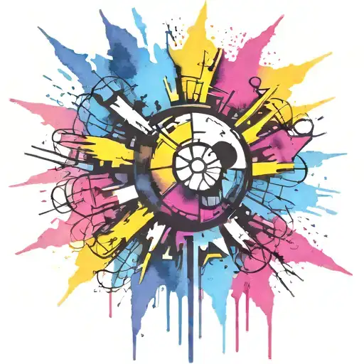 spray painted circular explosion punk themed tattoo design idea