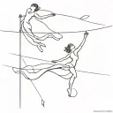 Stick figure tightrope dancer falling from tightrope and another stick figure being ready to catch, love tattoo tattoo design idea