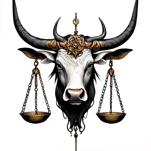 libra scales and feminine taurus bull tattoo design idea