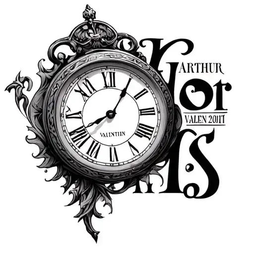 "Arthur 2007 Valentin 2011" Gousset clock tattoo design idea