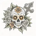 Sugar skull 2 Spears a cross a rose and a sun tattoo design idea