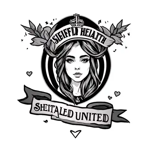 girly tattoo fairly large for thigh, subtle  nod towards Sheffield United and mental health. no colour. fine line tattoo design idea