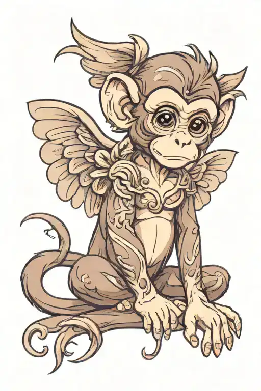 baby monkey with wings sitting tattoo design idea