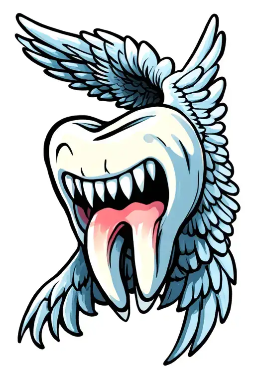 tooth with wings tattoo design idea