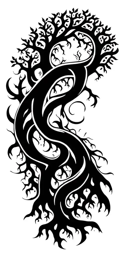 tree of life Celtic with minimal roots deep wrapping around tattoo design idea