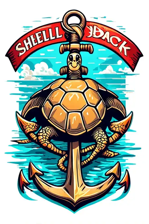 shellback turtle with a anchor tattoo design idea