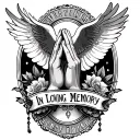 "In Loving Memory" "In Loving Memory" Praying Hands, Rosary, Dove, Black and Gray, Realism tattoo design idea