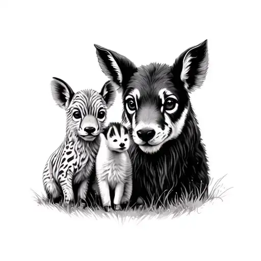 mom animal with 2 kid animals  tattoo design idea