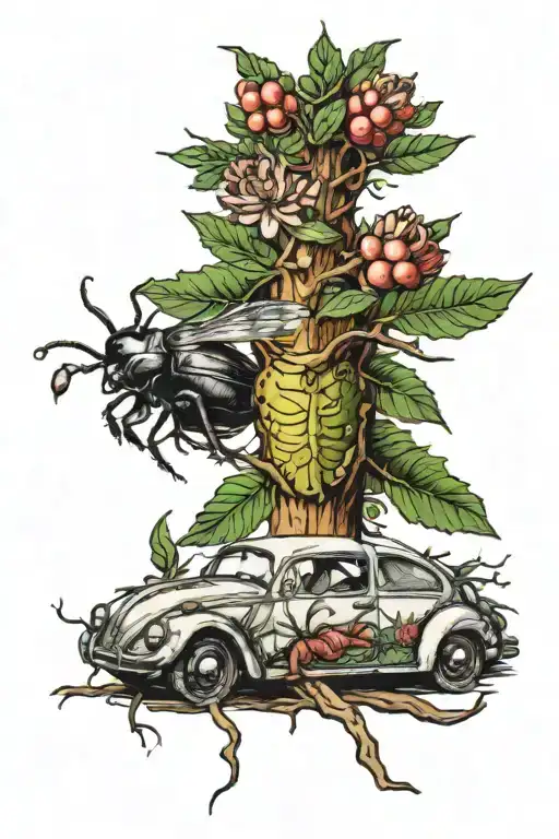 beetle tree death tattoo design idea
