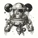 Galactic pharmacy: A futuristic space capsule surrounded by swirling galaxies and stars tattoo design idea