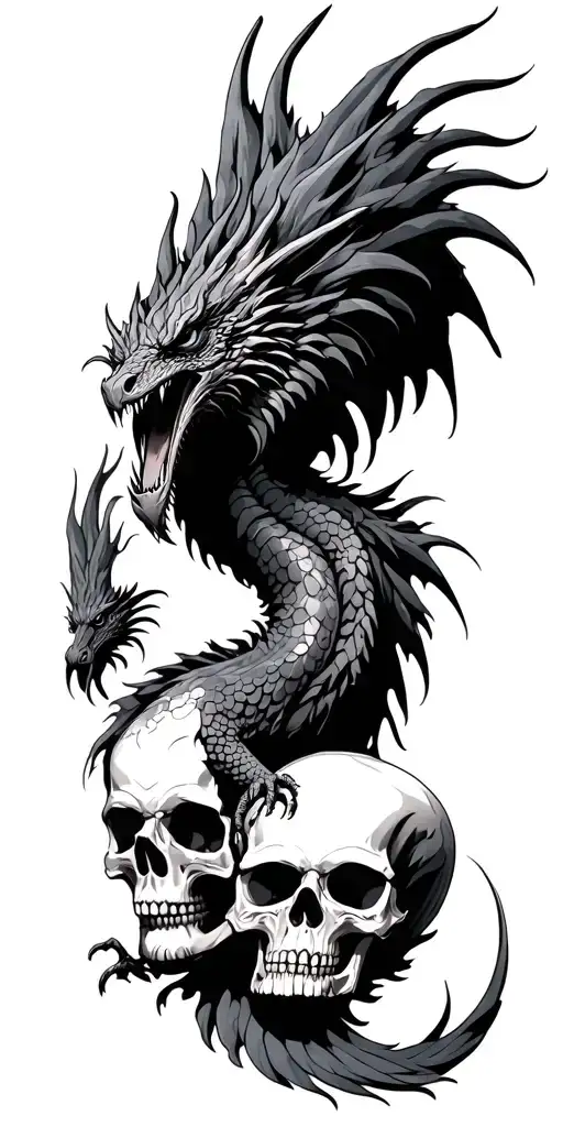 phoenix dragon and skulls tattoo design idea