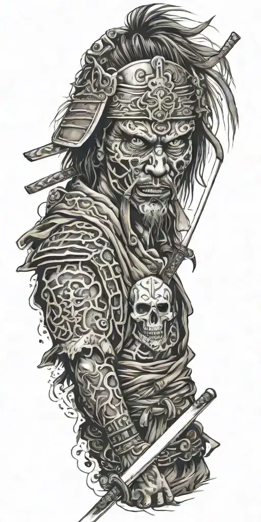 Zombie samurai, katana, Sakura tattoo design idea