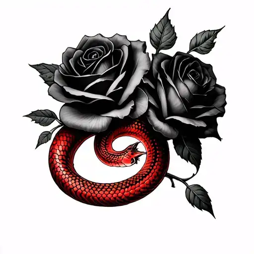 black roses with red snake running through collarbone  tattoo design idea