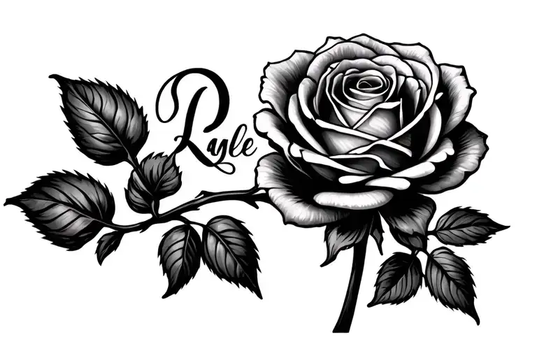 Dainty rose with the name Kaylee as stem wrapped tattoo design idea