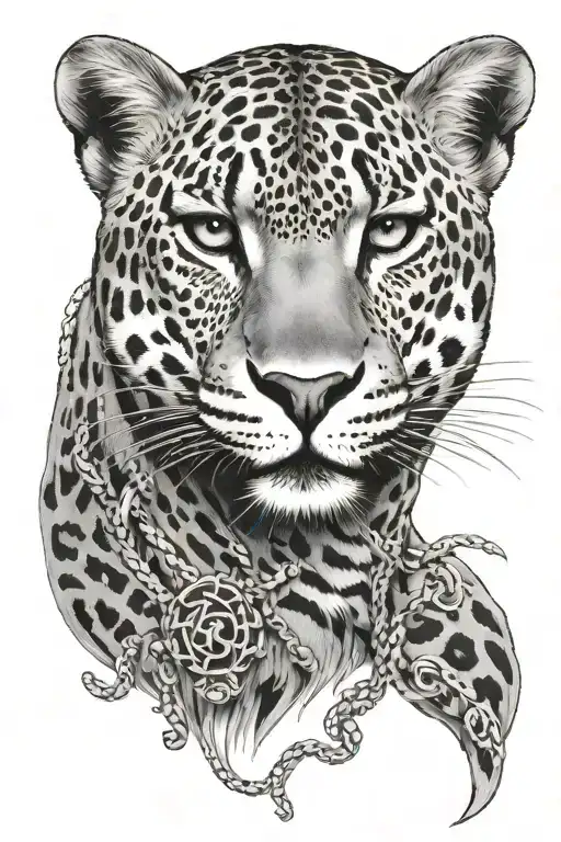 leopard with small chanel logos tattoo design idea