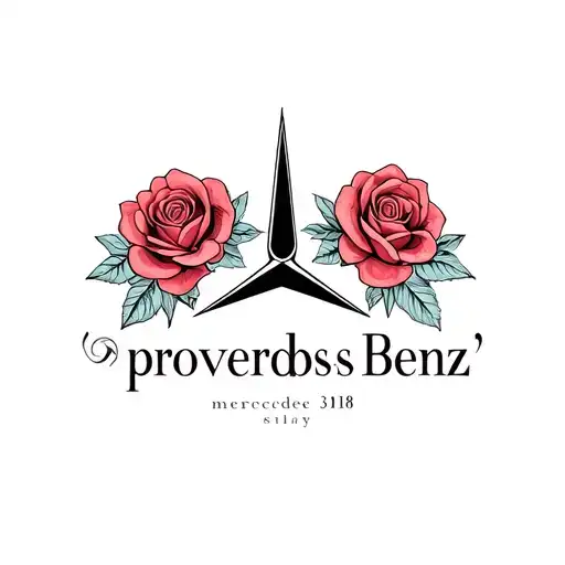 "proverbs 3:18" mercedes benz symbol with roses  tattoo design idea