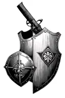 half crusader shield and half usmc flak vest tattoo design idea