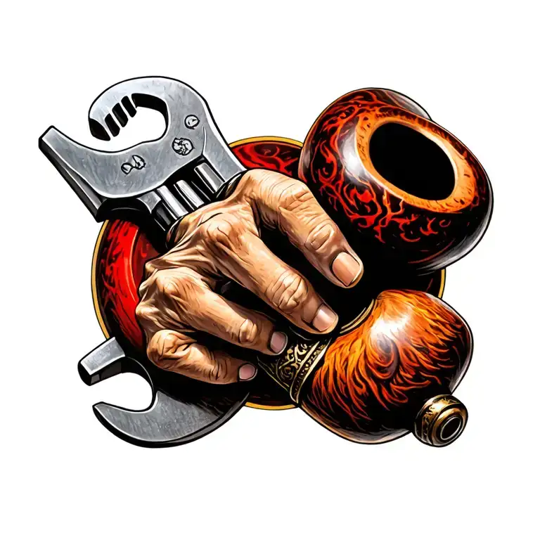 the deadman's hand and a Viking style pipe wrench tattoo design idea