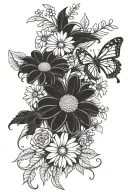 daisy bouquet with vines and butterflies tattoo design idea