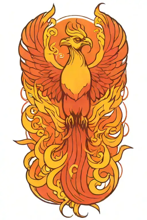 asymetrical phoenix with no background rising triumphantly with flames swirling from the wing tips  tattoo design idea