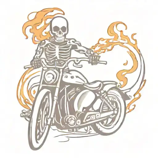 skeleton riding motorcycle with flames tattoo design idea