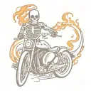 skeleton riding motorcycle with flames tattoo design idea