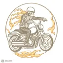 skeleton riding motorcycle with flames tattoo design idea