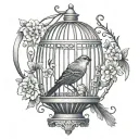 Open Birdcage with bird tattoo design idea