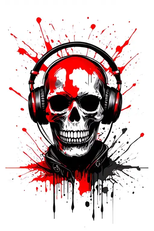 skull wearing headphones tattoo design idea