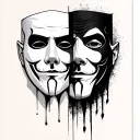 two face mask tattoo design idea