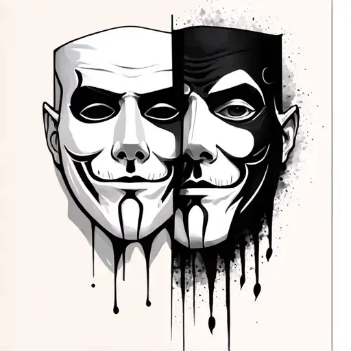 two face mask tattoo design idea