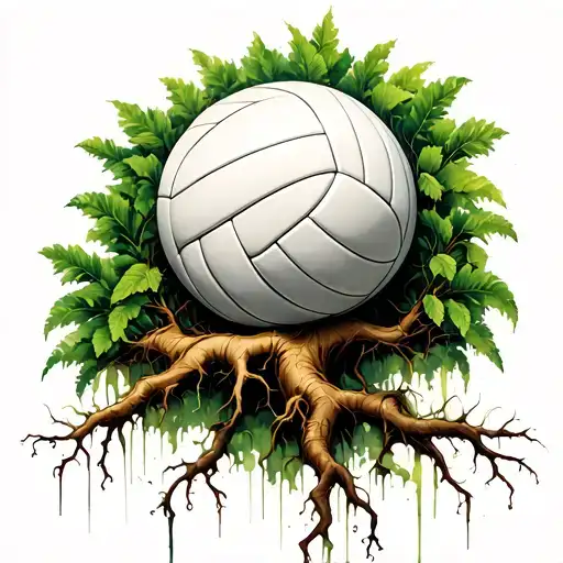 A volleyball taking root (as if they were tree roots) in the body part tattoo design idea