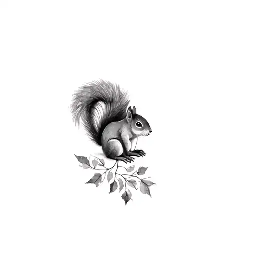 black and white, squirrel with leaves pattern tattoo design idea