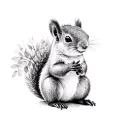 black and white, squirrel with leaves pattern tattoo design idea