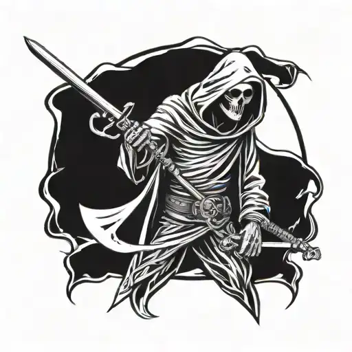 grim reaper with sword and gun  tattoo design idea