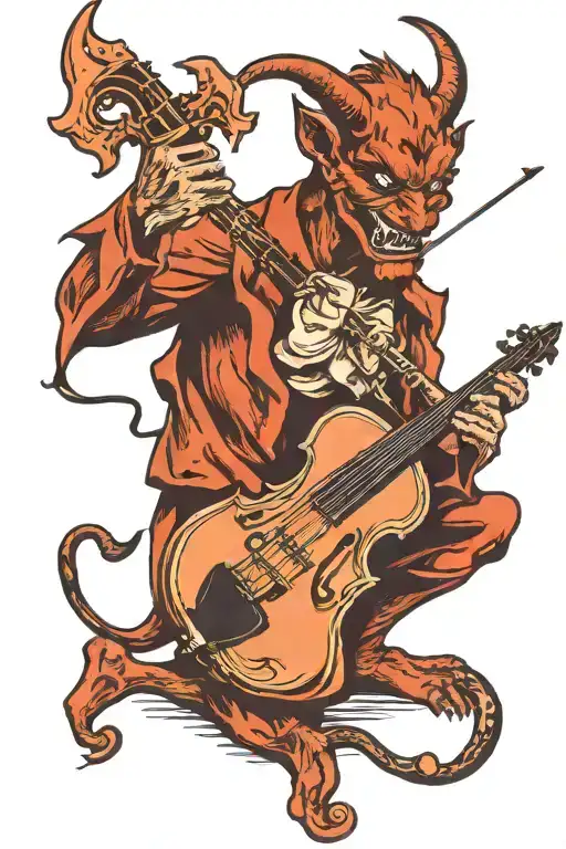seated Devil Playing Fiddle tattoo design idea