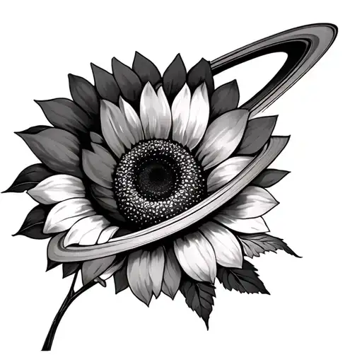 Saturn and sunflower tattoo design idea