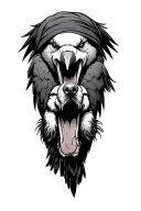 crane bird wearing a scarf and holding military dog rage in mouth tattoo design idea