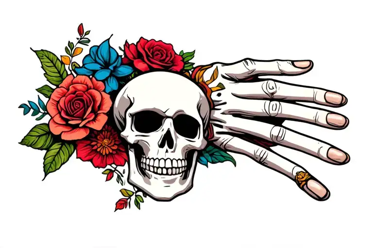 skeleton hand holding tattoo design idea