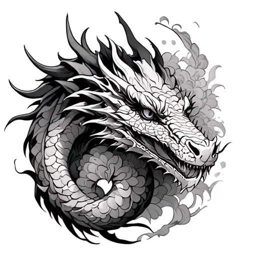 Upper arm half sleeve with an oriental floral design and the dragon vorkath from runescape tattoo design idea