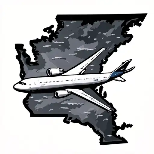 airplane flying from New York to Washington state outline tattoo design idea