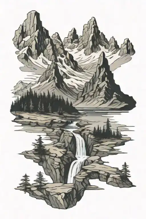 mountain with river tattoo design idea