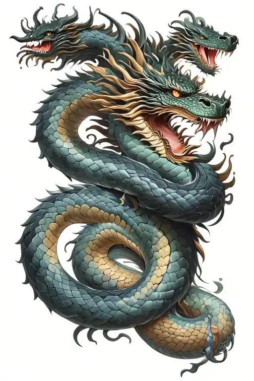 japanes dragon vs greek hydra snake tattoo design idea